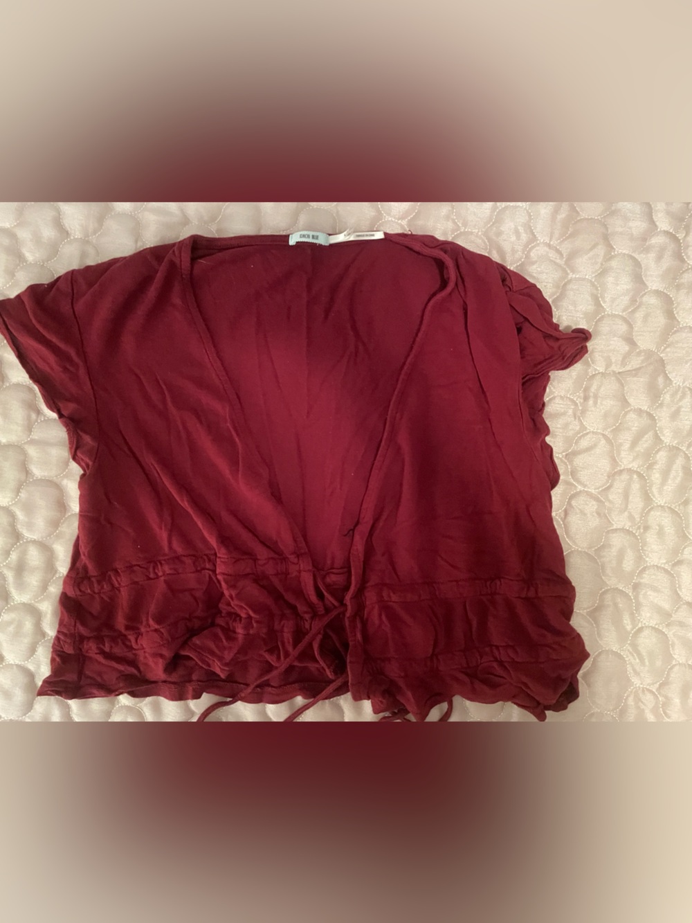 Urban Outfitters Wine Red Cropped Tie-Front Short Sleeve Top